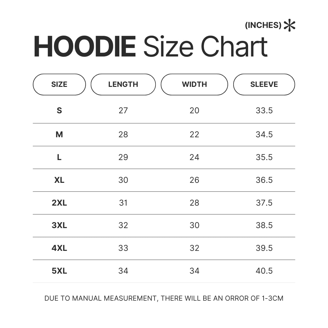 Hoodie Size Chart - Vegeta Merch