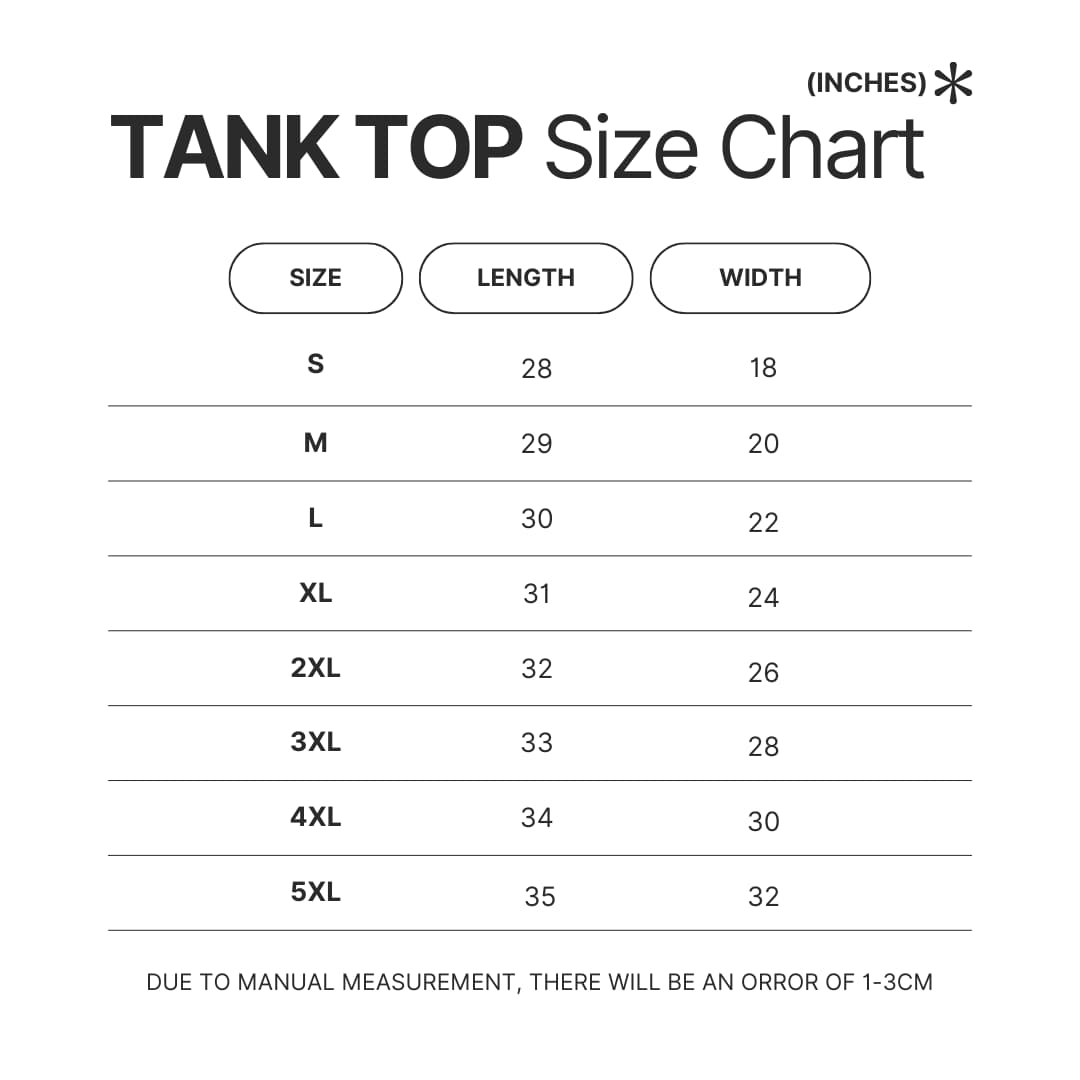 Tank Top Size Chart - Vegeta Merch